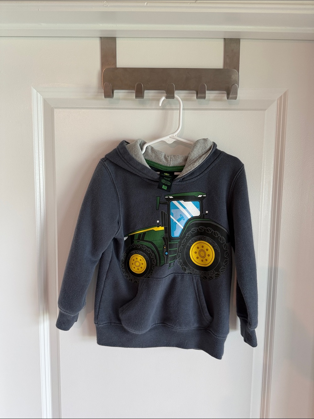 John Deere Dark Gray Kids Hoodie with Green & Yellow Tractor